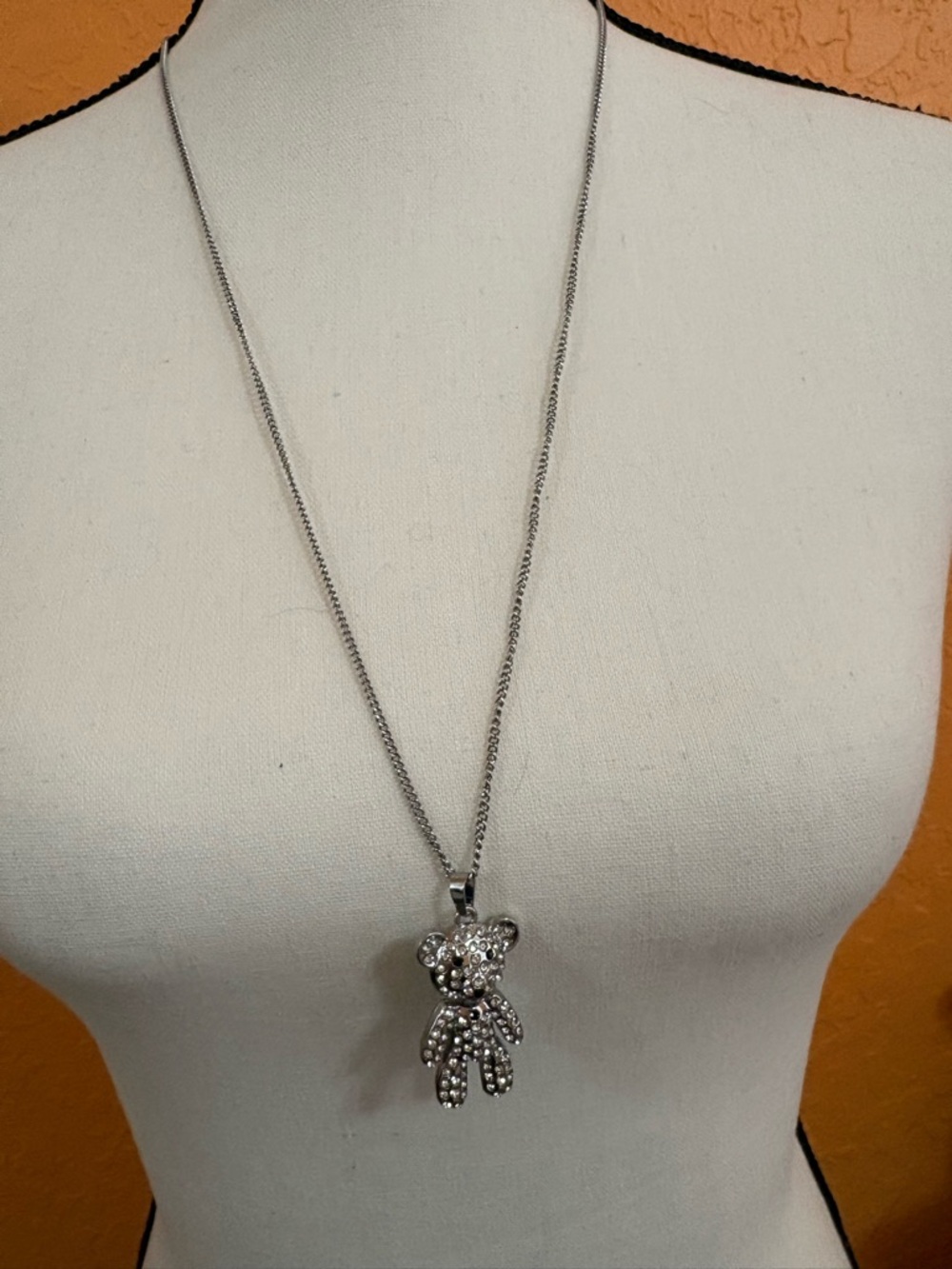 Silver Crystal swiveling Teddy Bear Pendant Necklace - Women Jewelry